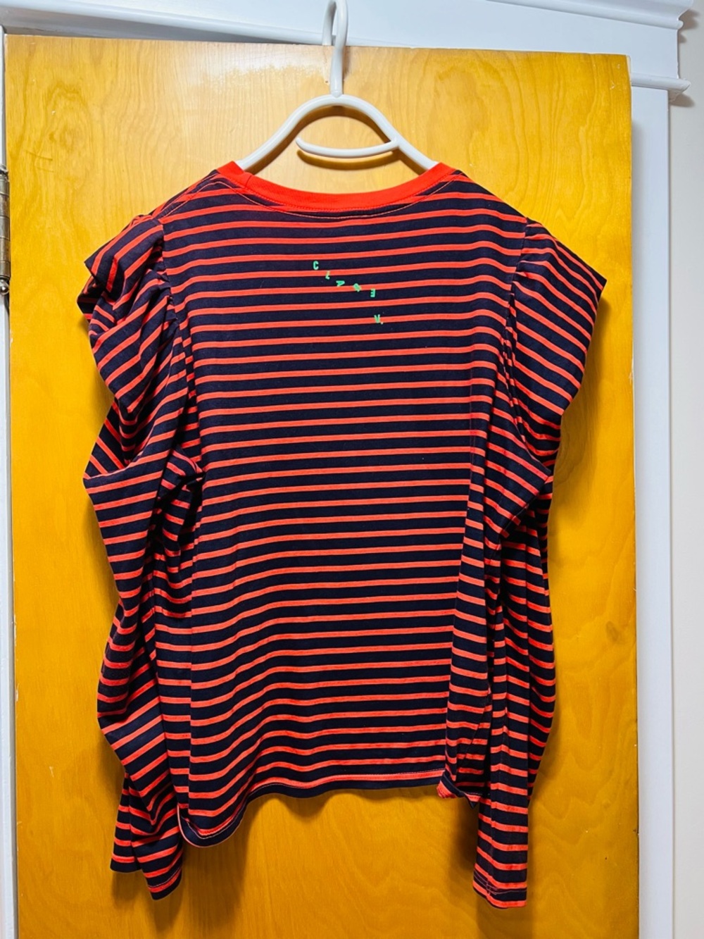 Clare V Red and Navy Puff-Sleeve Striped Long-Sleeve Tee - Picture 10 of 15
